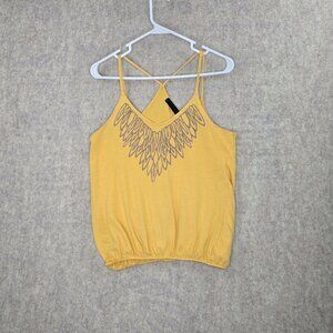 Spoiled Women’s Tank Top Yellow Medium Rayon Embroidered Boho Style